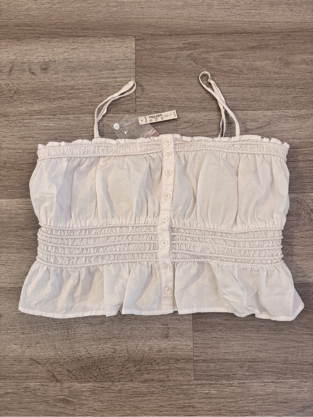 Madewell White Smocked Button-Front Crop Top in Poplin